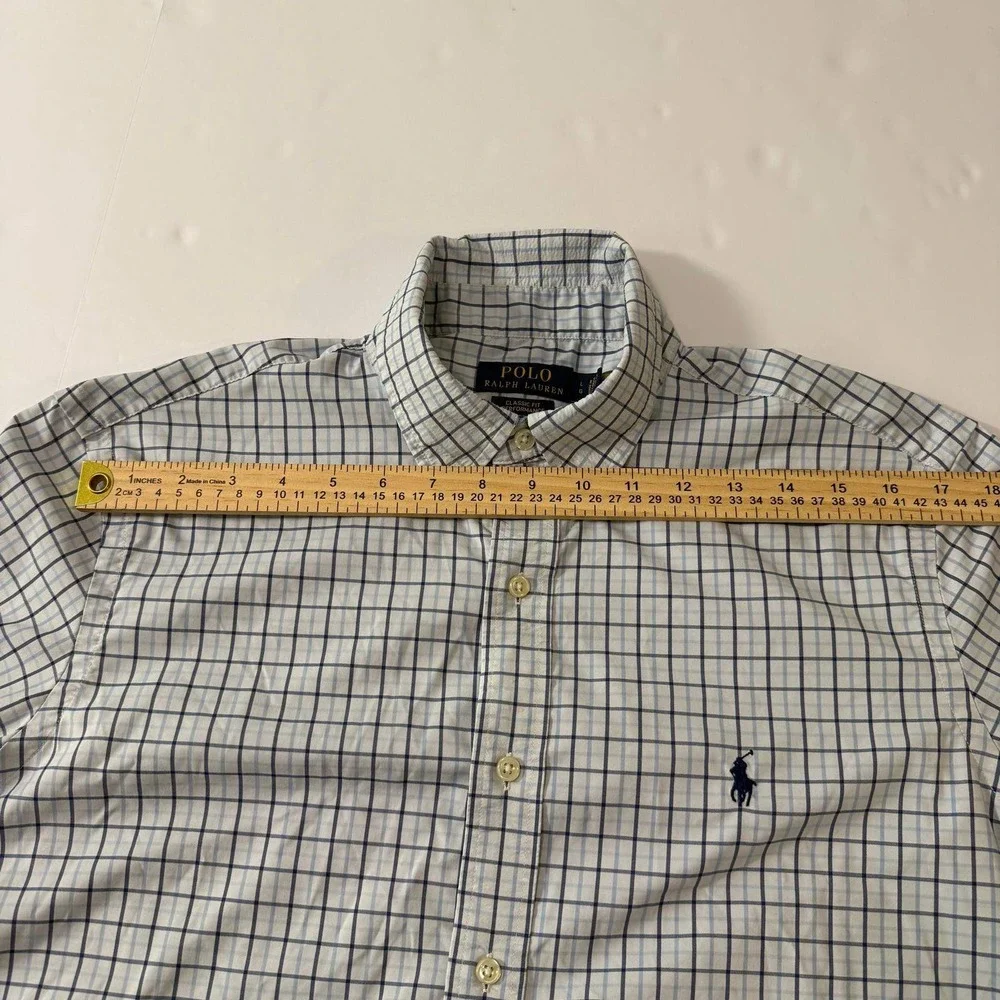 Polo Ralph Lauren Mens Large Classic Fit Performance Shirt Blue White Check